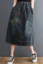 Women's Denim Drawstring Waist Pockets Jean Skirt