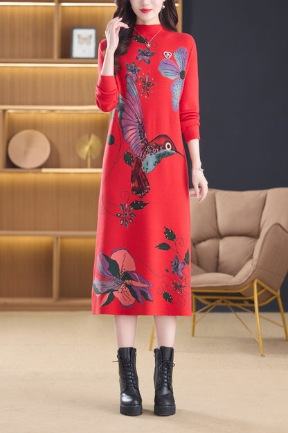 Women's Turtleneck Sweater Long Sleeve Red Dress