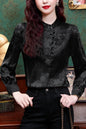 Women's Silk Satin Jacquard Long Sleeve Blouses
