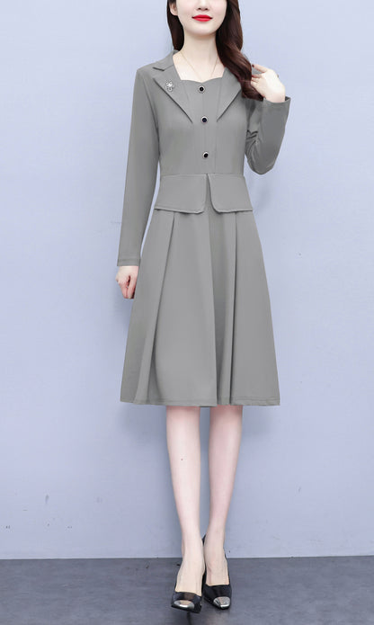 Women's Long Sleeve A-Line Work Office Suit Dress