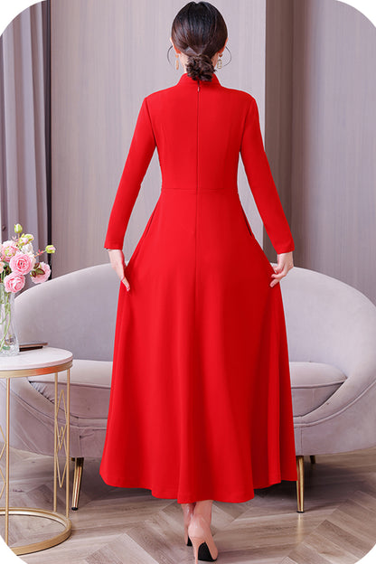 Women's Classic Embroidered Cheongsam Maxi Dress