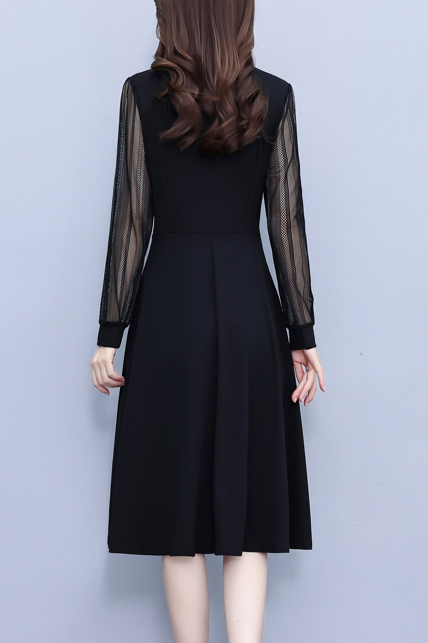 Women's V-Neck Long Sleeve with Pockets Black Dress