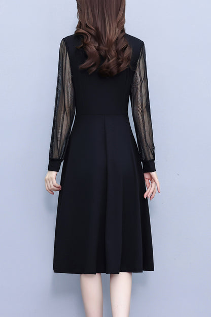 Women's V-Neck Long Sleeve with Pockets Black Dress