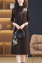 Women's Long Sleeve Sweater Knit Tunic Midi Dress