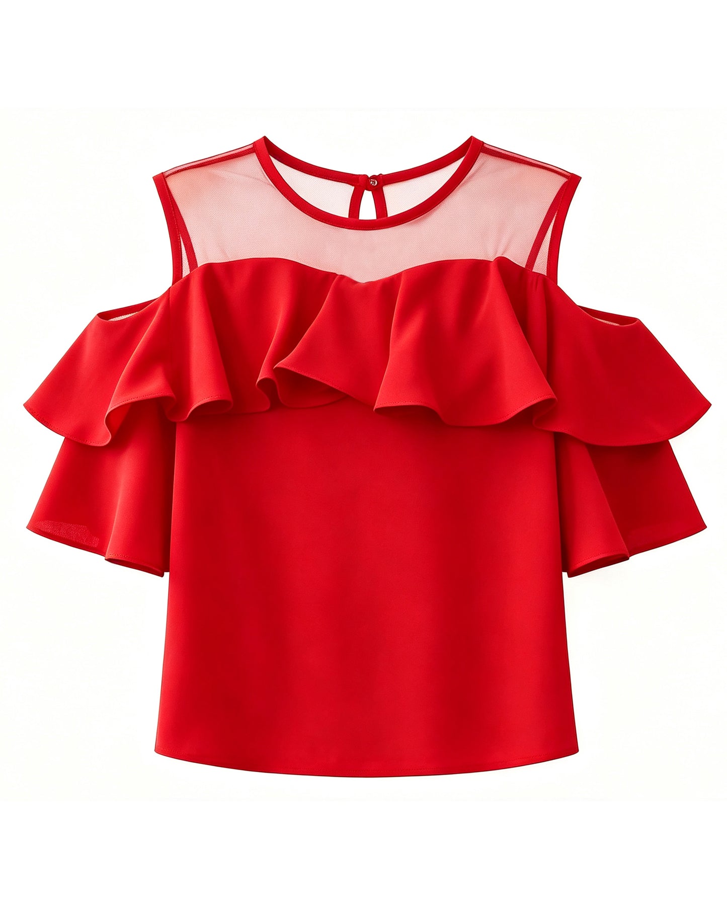 Cold Shoulder Chiffon Ruffle Top | Elegant Summer Statement Blouse