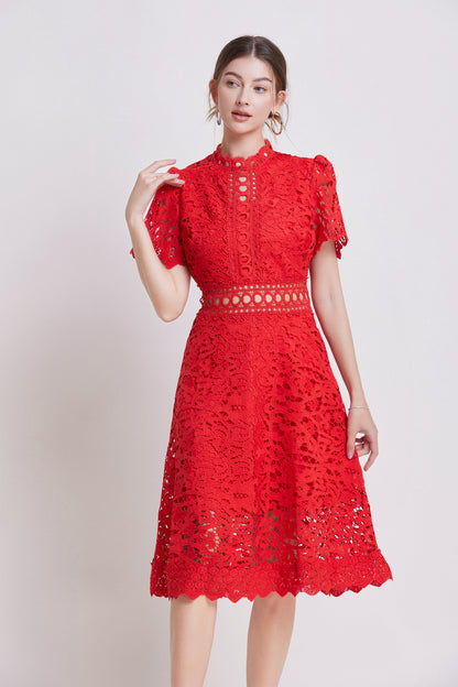 Women's Elegant Lace Hollow Midi Dress