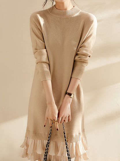 28706 Layered Ruffle Hem Knit Dress – Cream & Black
