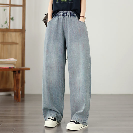 Women's Wide Leg Jeans Elastic Waist  Casual Loose Curved Pants