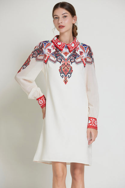 SSY-Women's Floral Chiffon Long Sleeve Mini Dress