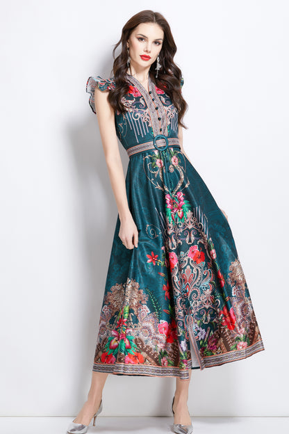 Women's Floral Print V-Neck Sleeveless Maxi Dress