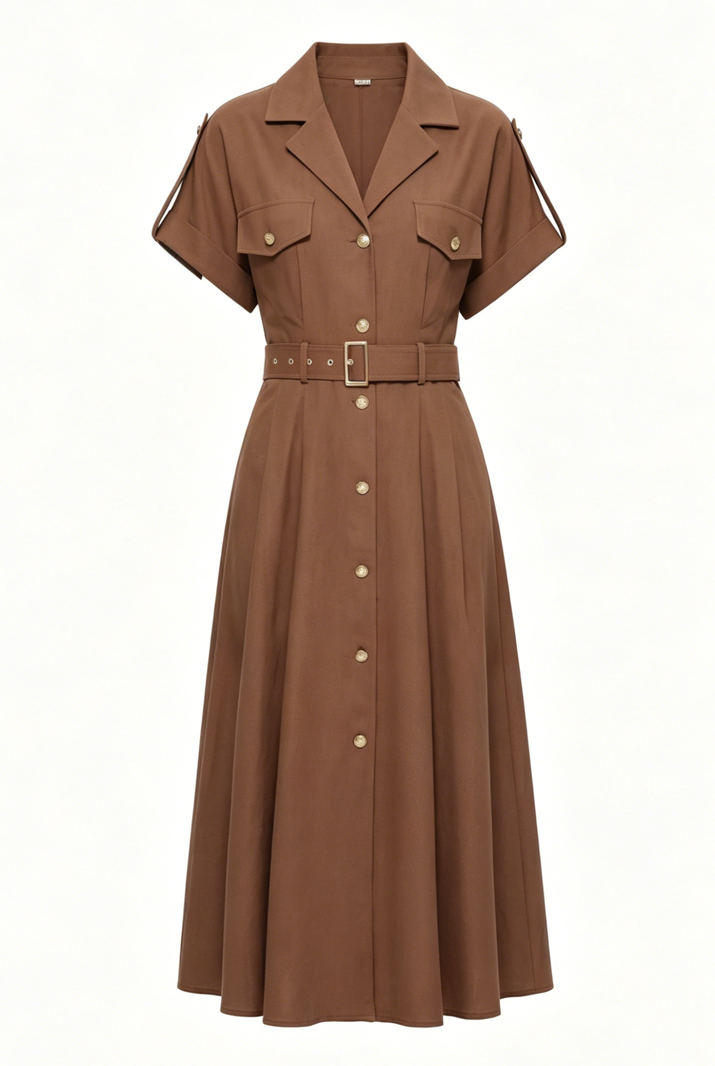 Loose fit Brown Collared Midi Dress for Summer