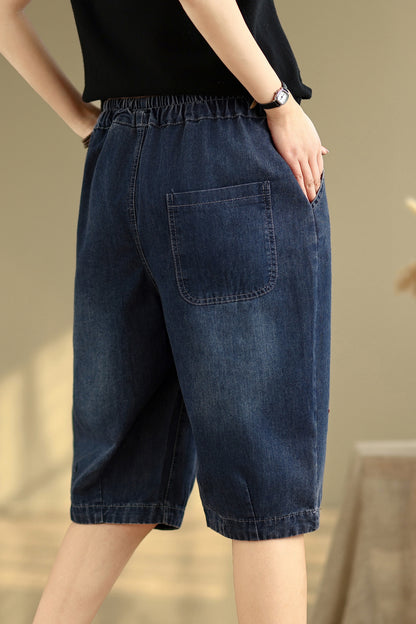 Women Denim Jeans Elastic Waist Harem Short Pants