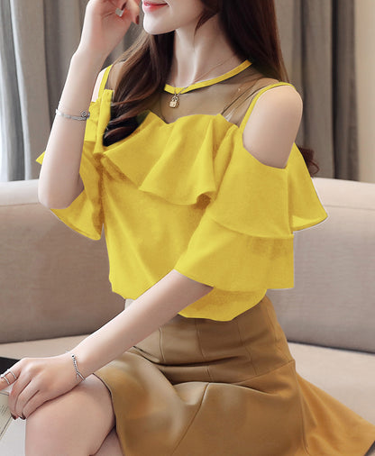 Cold Shoulder Chiffon Ruffle Top | Elegant Summer Statement Blouse