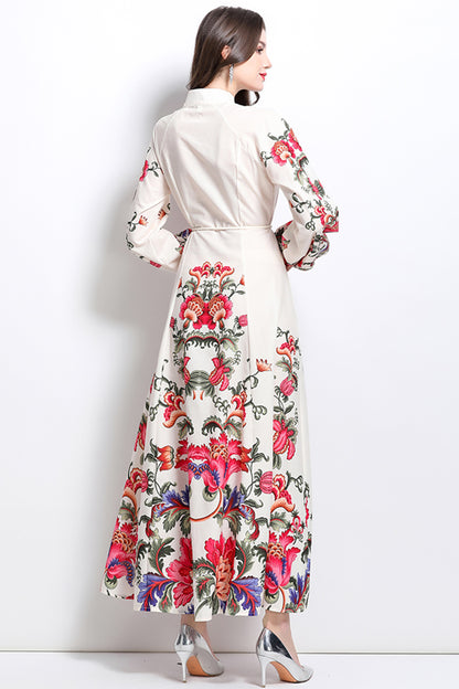 Women's Floral Print Puff Sleeve Split Party Maxi Dress