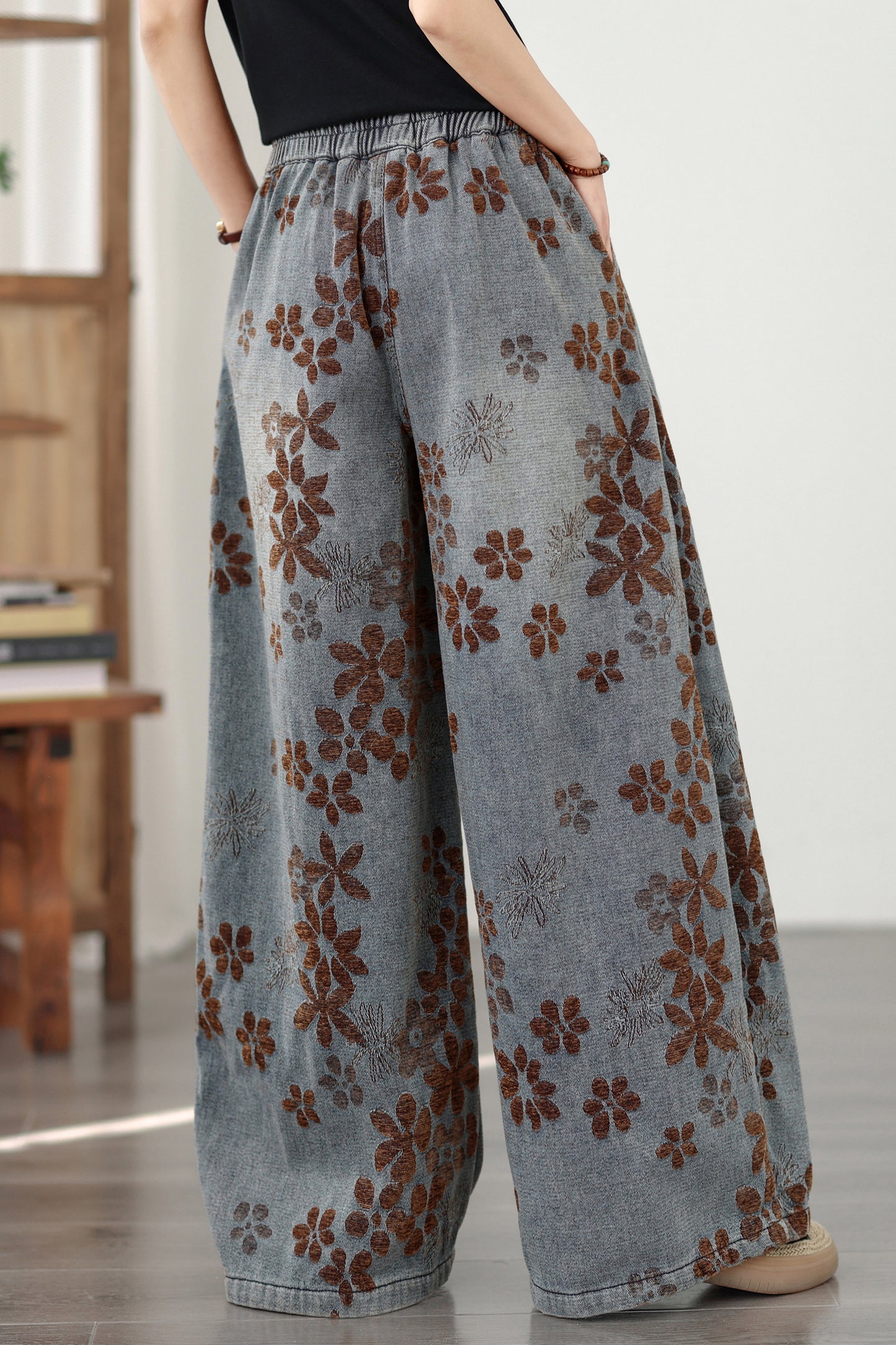 26-Women's Baggy Jeans Elastic Waist Loose Denim Pants