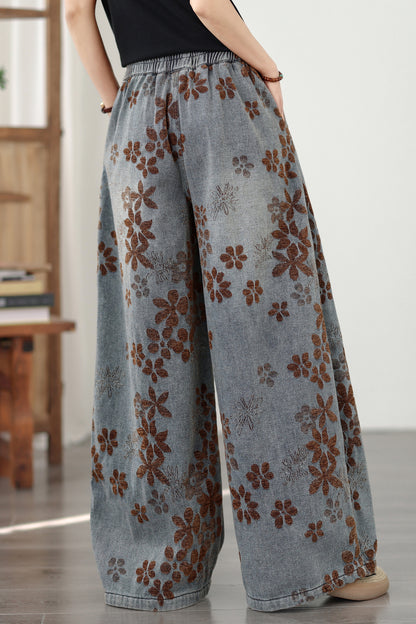 26-Women's Baggy Jeans Elastic Waist Loose Denim Pants