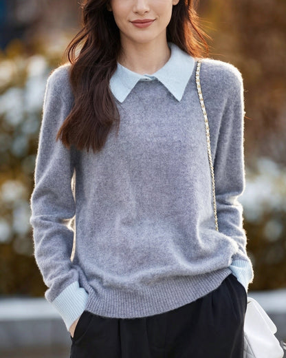 Contrast Collar Polo Neck Knit Sweater – Soft Fall&Winter Pullover