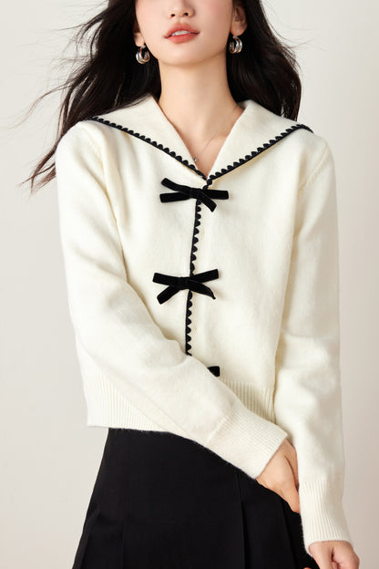 Women's Sailor Collar Stripe Button Knit Sweater Blouse