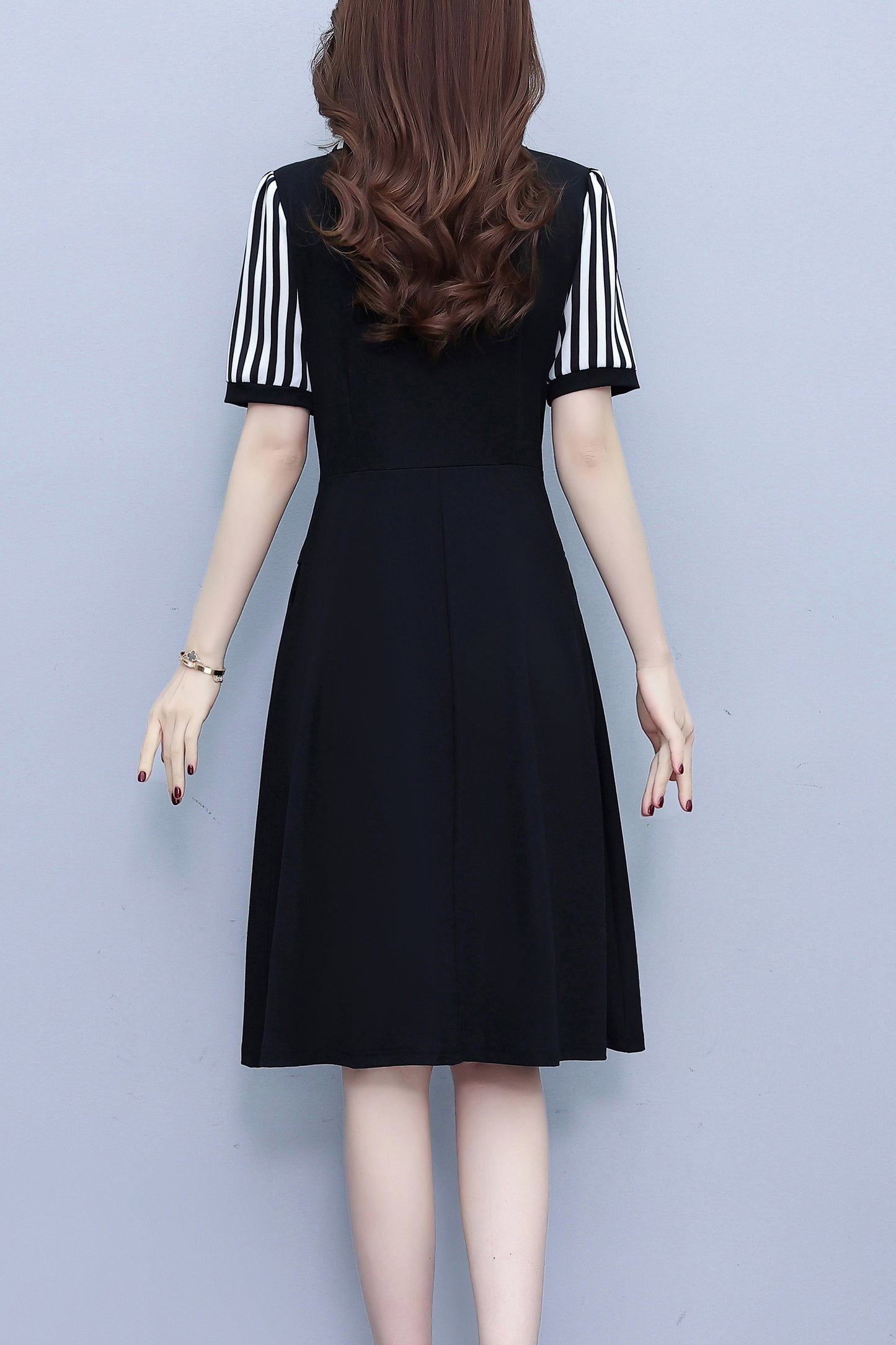 Women's Lapel V-Neck Pocket Short Sleeve Midi Dress - LAI MENG FIVE CATS