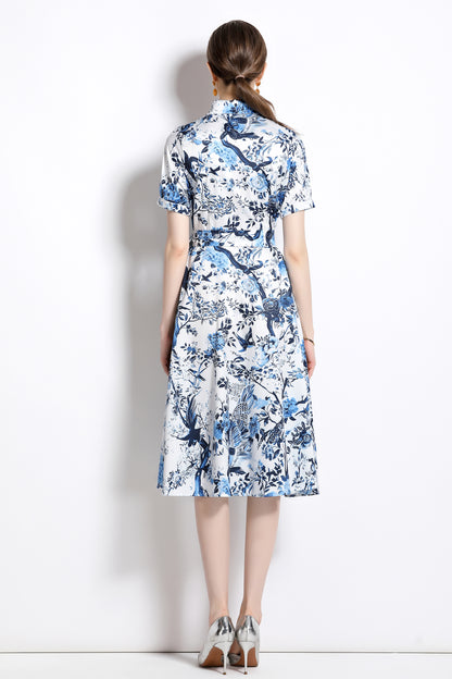 FSY-Women's Short Sleeve Floral Print Button Midi Dress