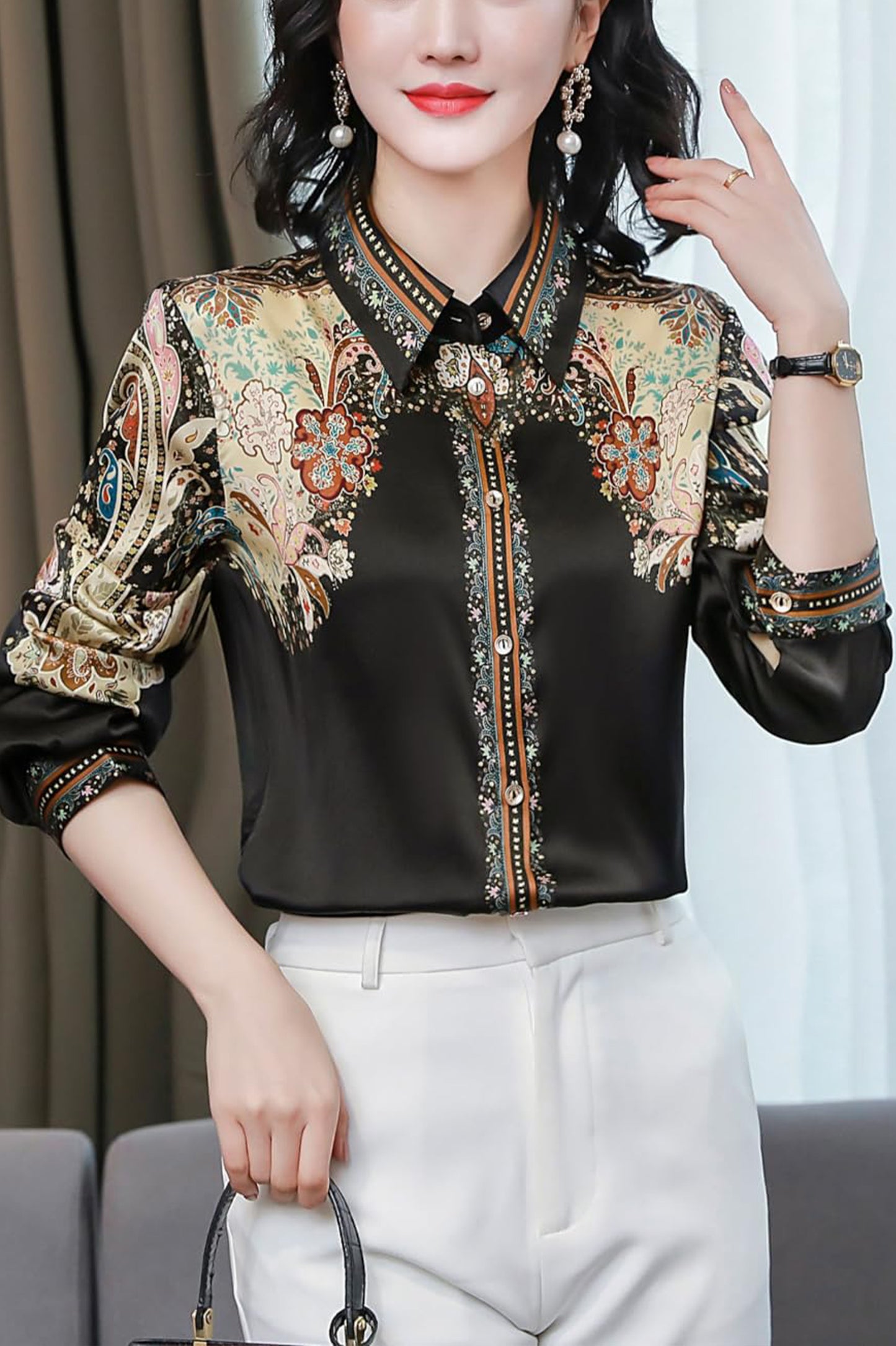 Women's Shirt Floral Print Button Blouse