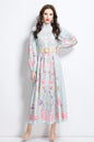 Women's Floral Print Lantern Sleeve Slit Maxi Dress