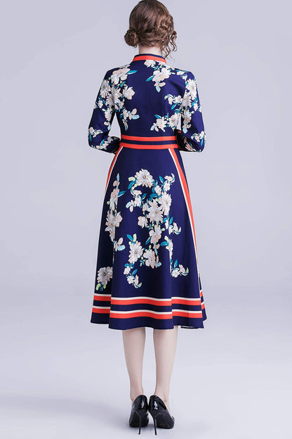 SSY-Women's 3/4 Sleeve Floral Print Button  Midi Dress