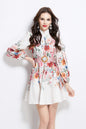 Women's Lantern Sleeve Floral Print Mini Dress