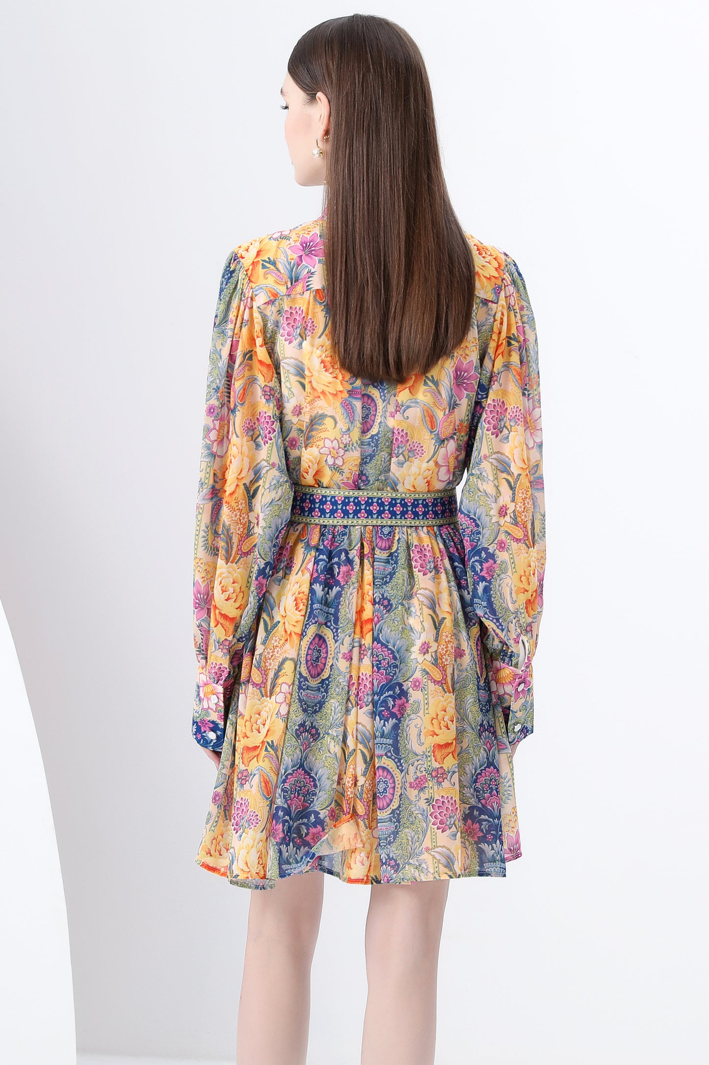 Women's Floral Print Lantern Sleeve Mini Dress