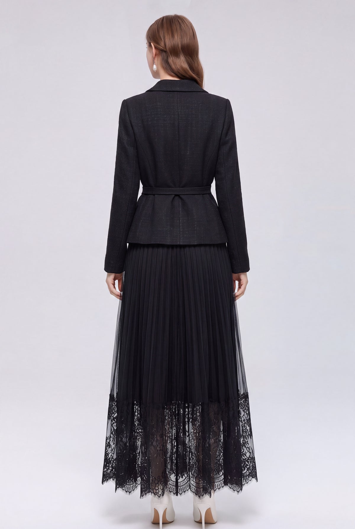 Elegant Two-Piece Pleated Skirt Suit Set for Women | Pink, Black & Beige