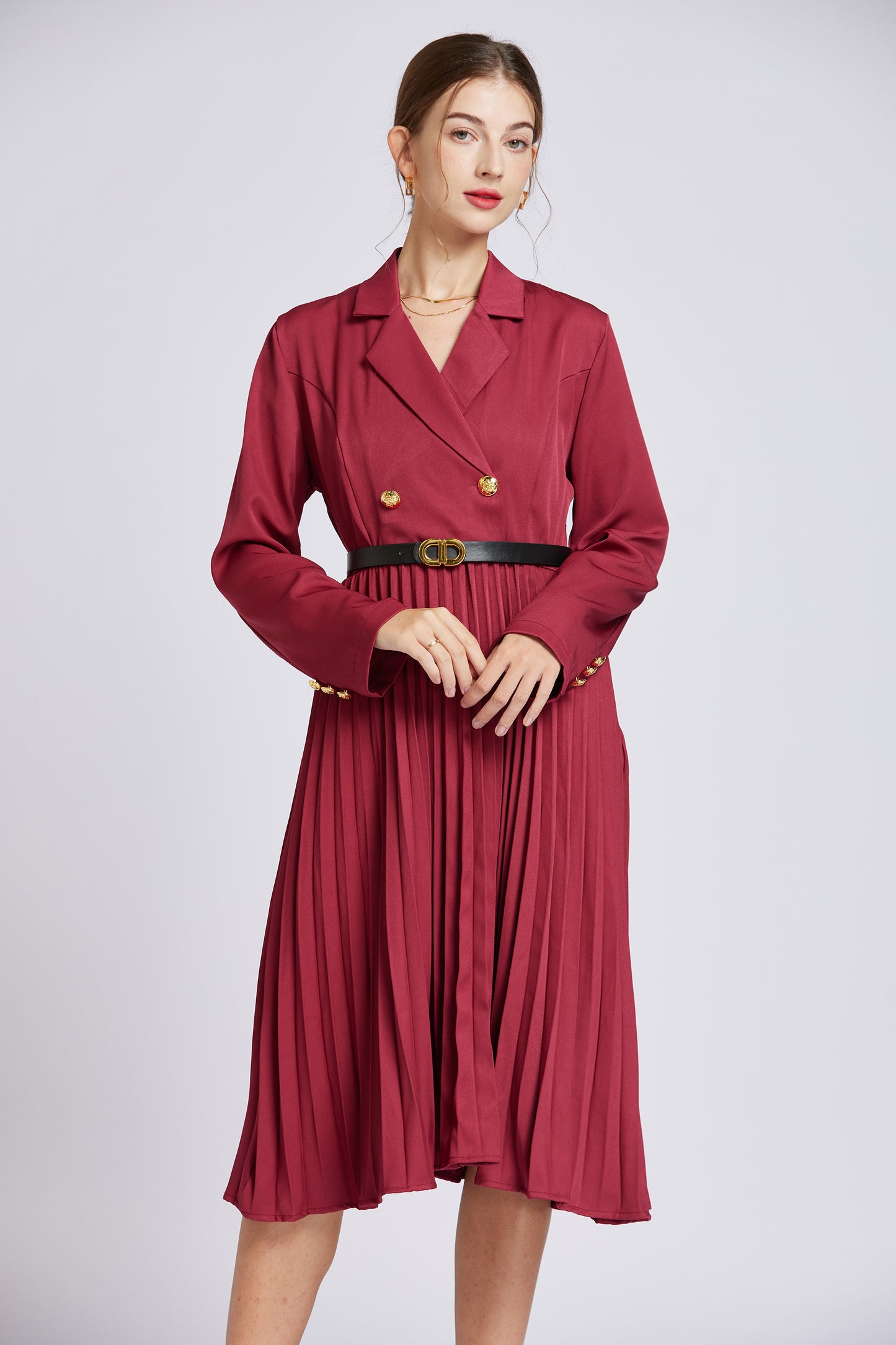 FSY-Women's Lapel Neck Double Breasted Blazer Dress