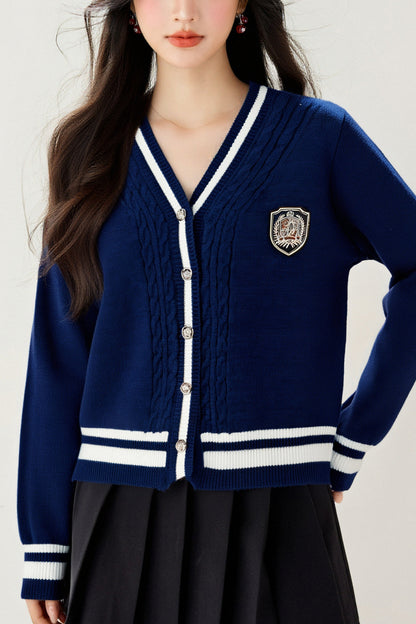 Women's Sweater V-Neck Ribbed Knit Preppy Knitwear