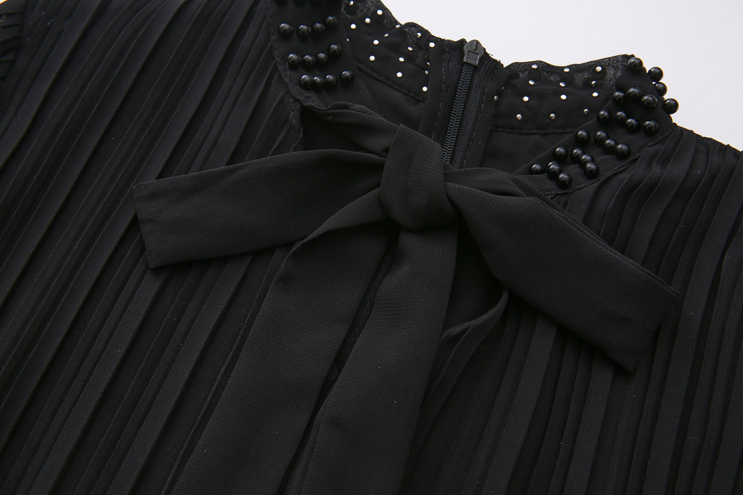 Women's Tie-neck Pleated Top Satin Gilded Party Long Dress - LAI MENG FIVE CATS