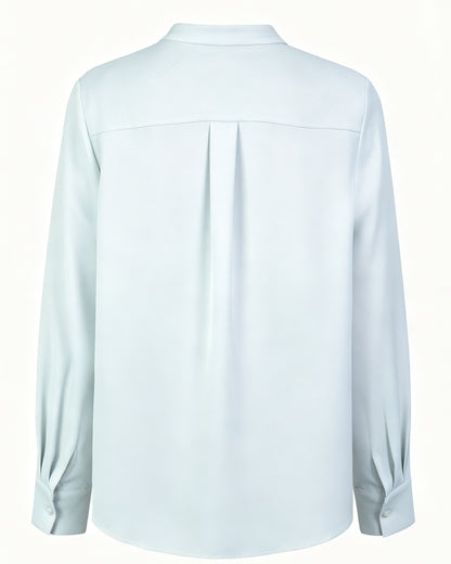 Light Blue Satin Tie-Neck Long Sleeve Blouse