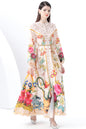 Women's Puff Sleeve Lace Floral Print Maxi Dress