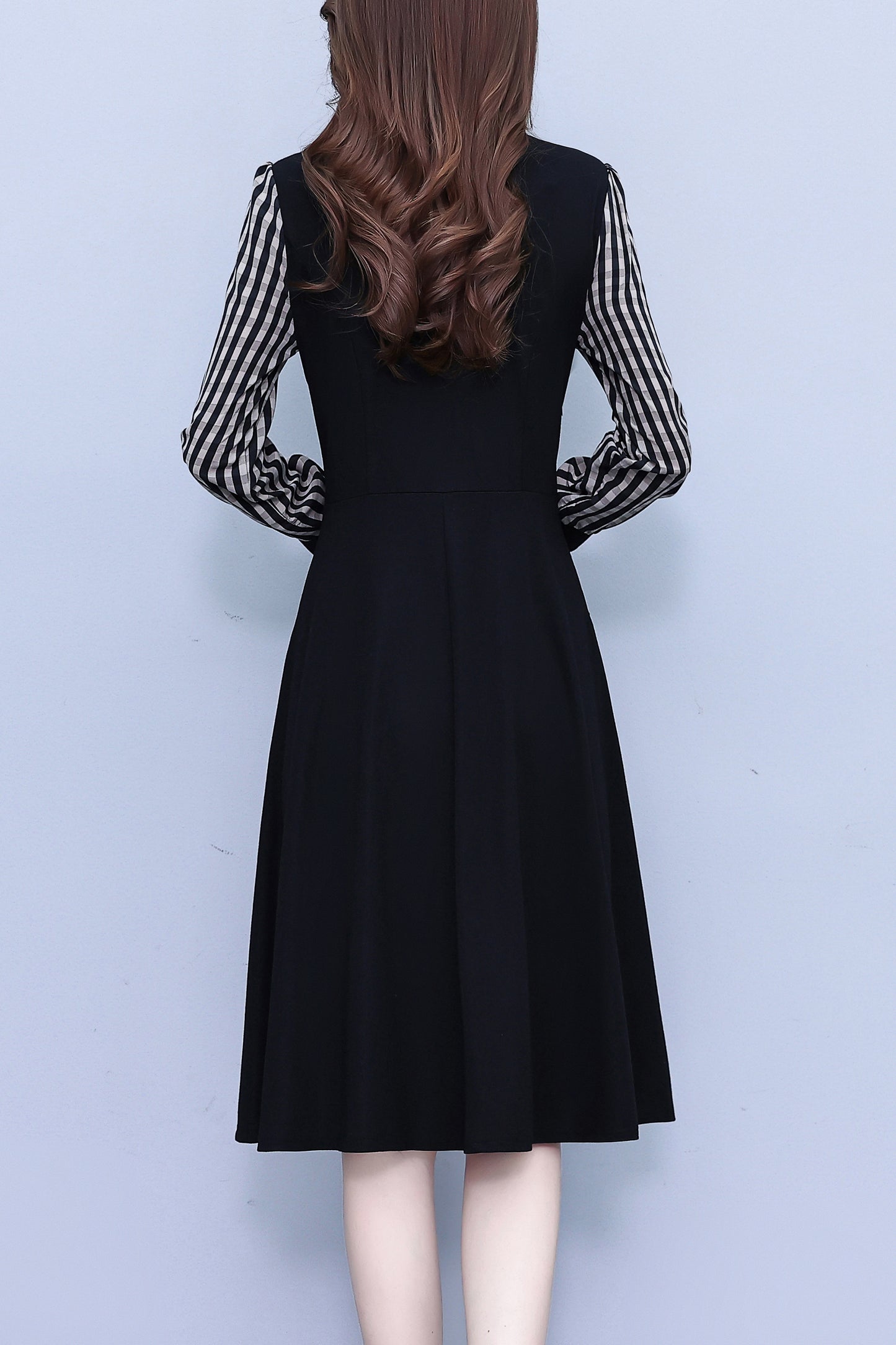 Women's Elegant Tie Neck Long Sleeve Black Dress