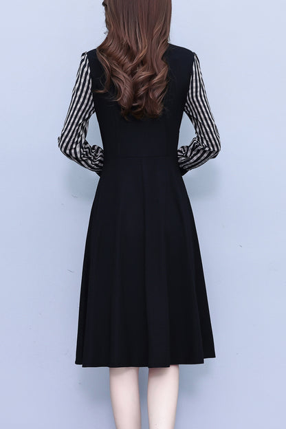 Women's Elegant Tie Neck Long Sleeve Black Dress