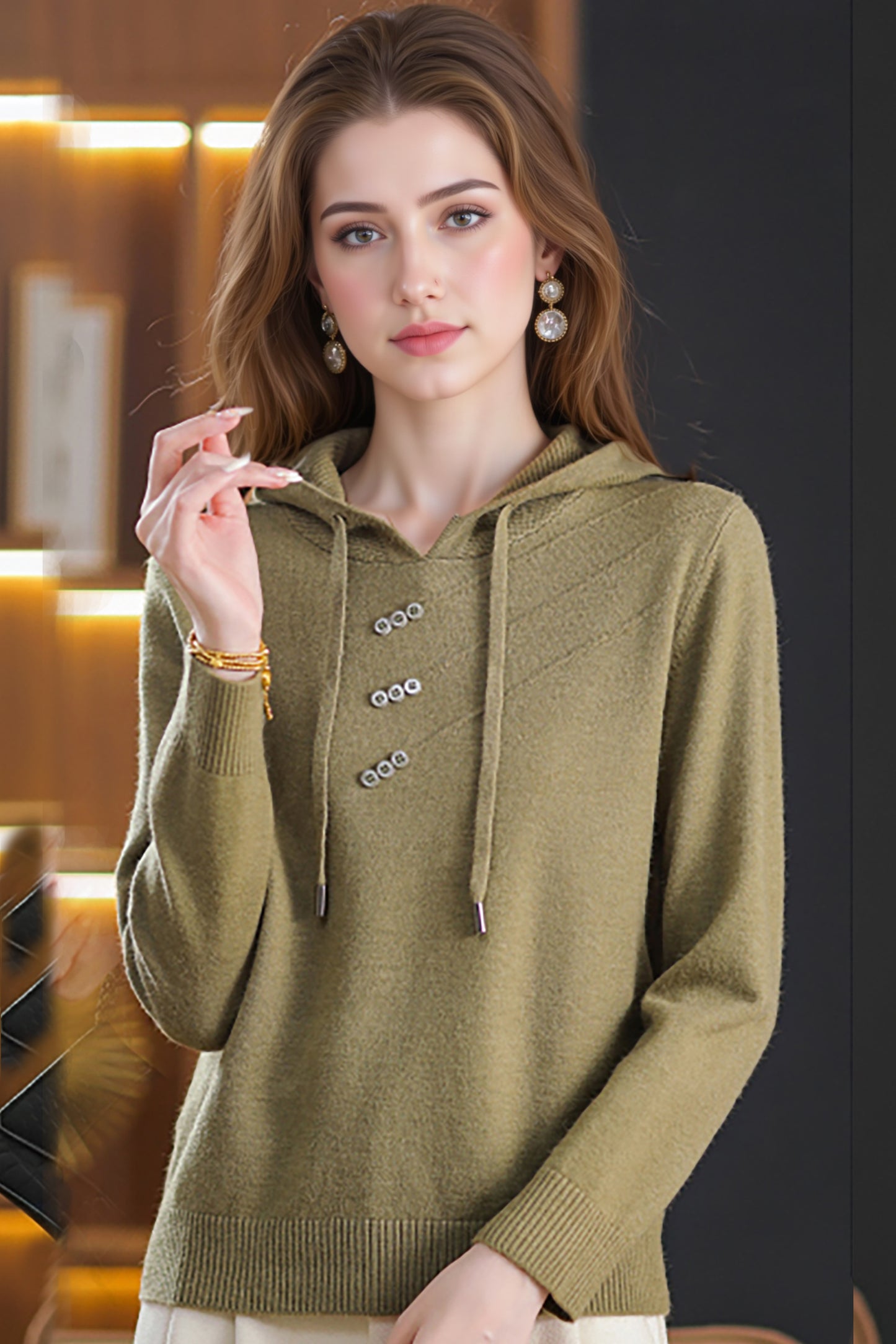 Women's Hoodie Knit Lightweight Sweater Pullover