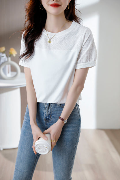 White Casual Patchwork Solid Color Shirt Tops