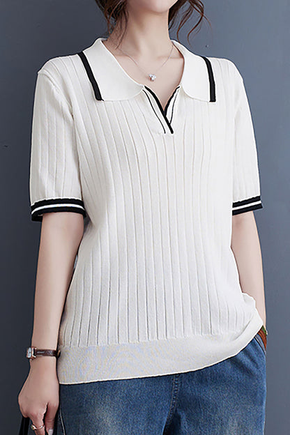 Contrast Trim Knitted Polo Neck Tee