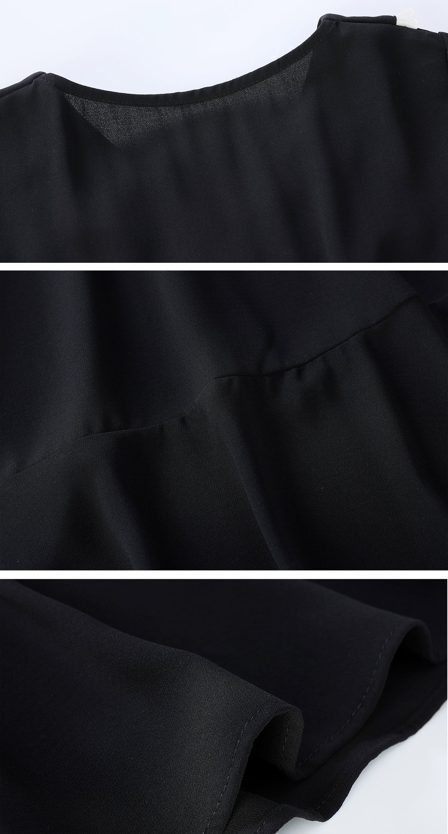 Black Chiffon V-Neck Midi Dress with Pockets