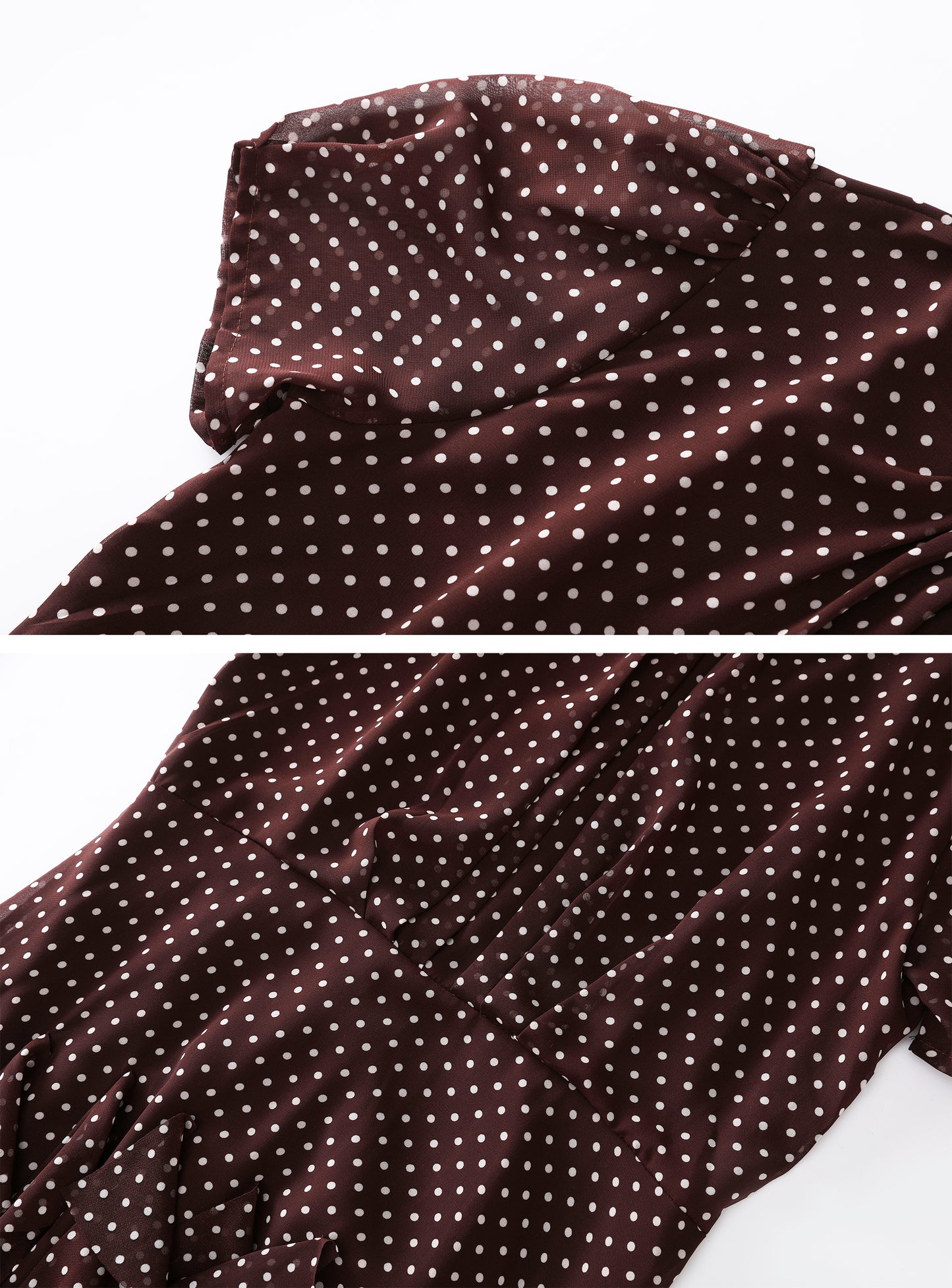 Dark Brown Polka Dot Ruffle Chiffon Maxi Dress