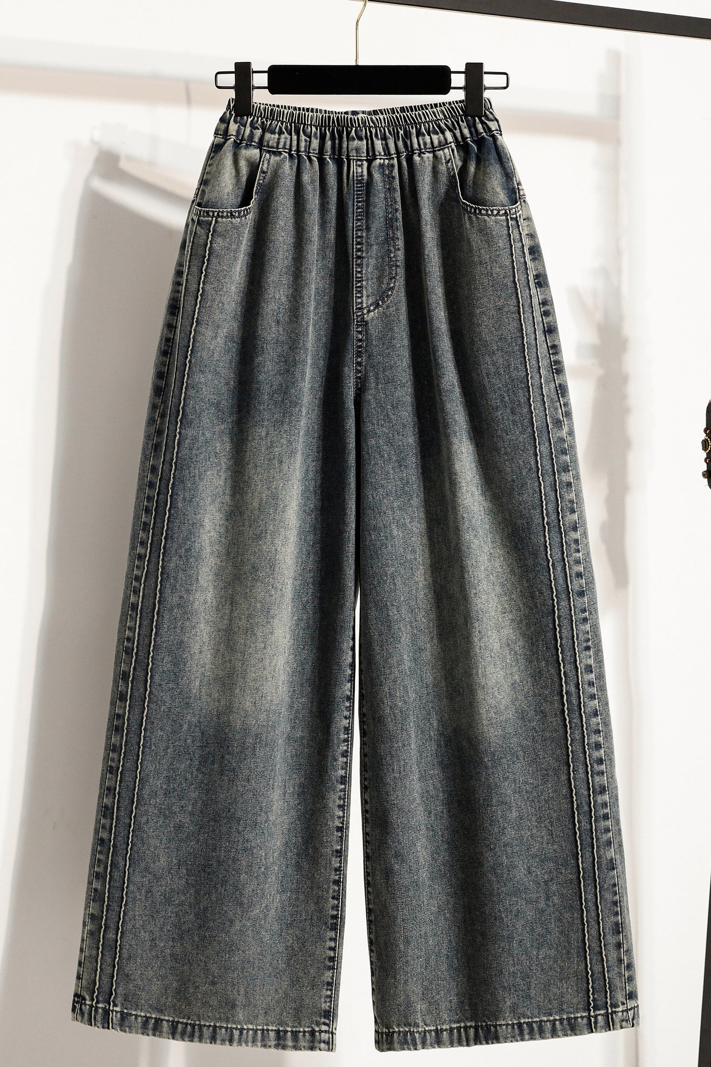 26-Women's Baggy Jeans Elastic Waist Loose Denim Pants