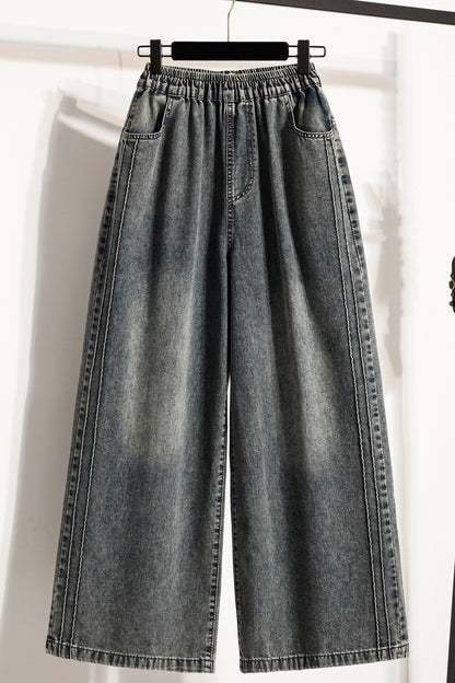 26-Women's Baggy Jeans Elastic Waist Loose Denim Pants