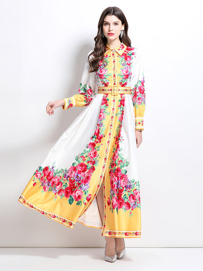 BK-Floral Print Maxi Dress Flowy Split Long Dress