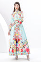 Women's Printed Button Flared Long Sleeves Maxi Dress