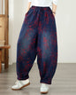 Vintage Print Denim Jeans for Women - High-Waisted, Loose-Fit Harem Pants
