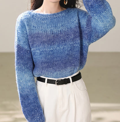 28727 Loose fit Pastel Gradient Chunky Knit Sweater for Women