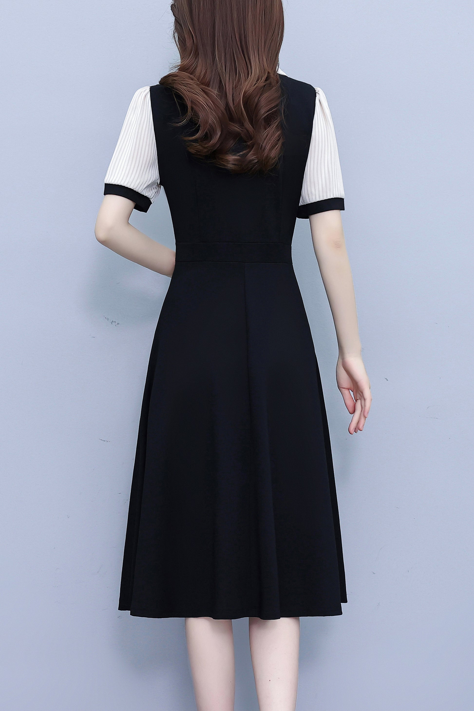 Women's Lapel V-Neck Pocket Short Sleeve Midi Dress - LAI MENG FIVE CATS