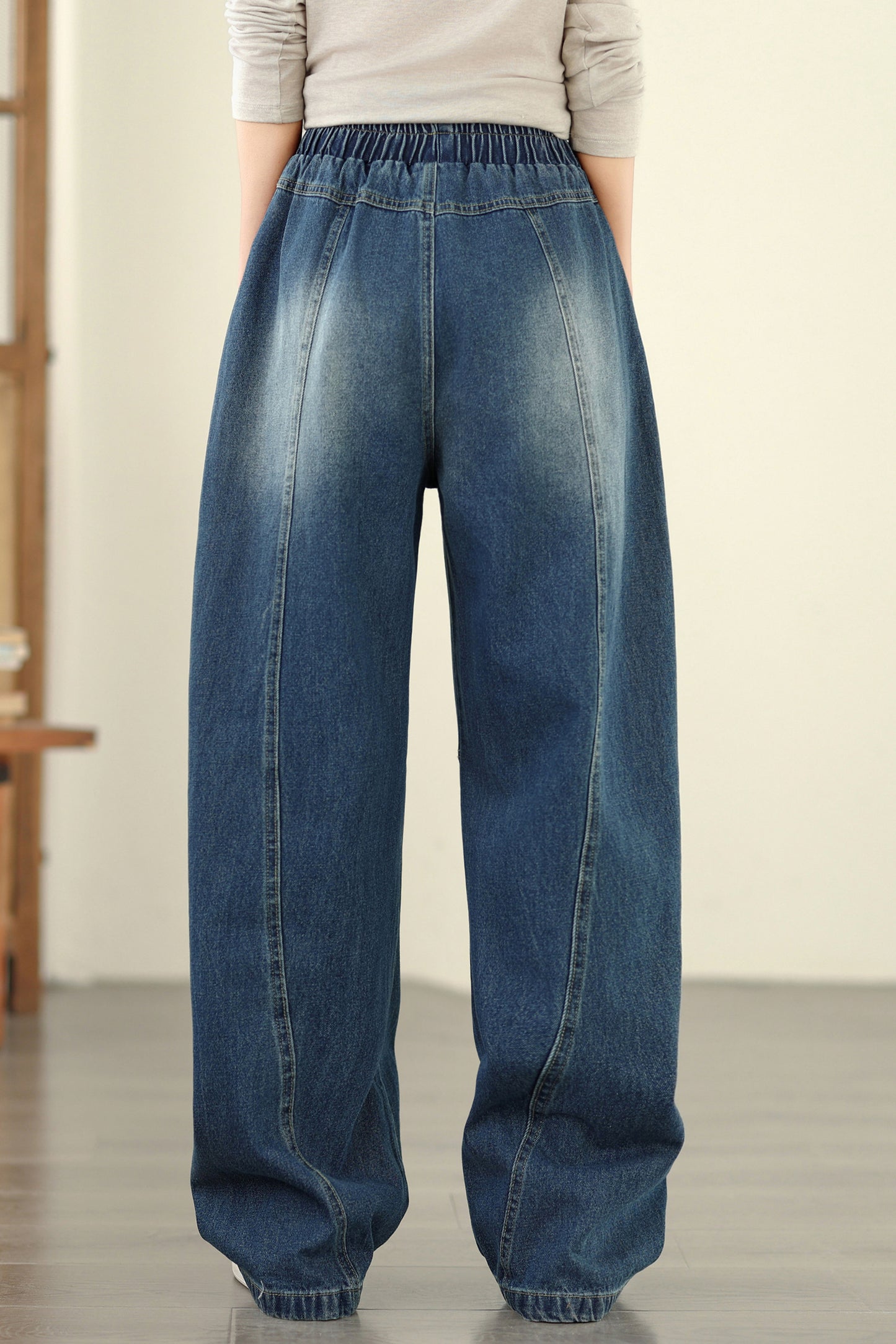 Women's Jeans Elastic Waist Baggy Wide Leg Pants
